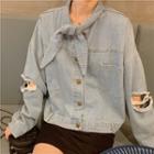 Long-sleeve Tie Neck Denim Jacket