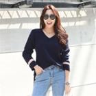 Dip-back Contrast-trim Knit Top
