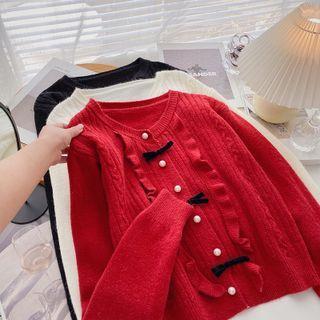Long-sleeve Round Neck Bow Accent Sweater