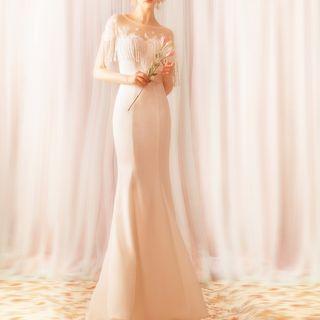 Beaded Fringe Mermaid Evening Gown
