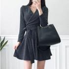 Long-sleeve Mini A-line Wrap Knit Dress