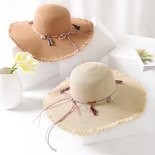Tassel Detail Fringed Trim Boater Hat