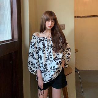 Floral Print Balloon-sleeve Blouse / Shorts