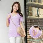 Short-sleeve Tie-back Knit Top