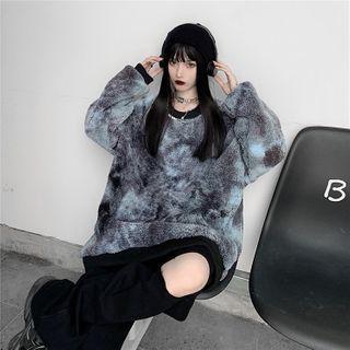 Tie-dye Print Fleece Sweatshirt Tie-dye - Black & White - One Size