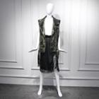Camo Knit Zip Hooded Jacket / Faux Leather Zip Vest / Lace-trim Midi Skirt