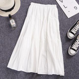 Elastic Waist A-line Skirt White - One Size