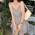 Spaghetti Strap Gingham A-line Dress / Short-sleeve Lace Jacket