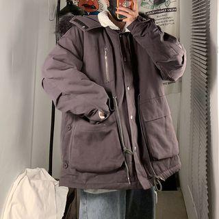 Faux-fur Trim Hood Fleece-lined Jacket