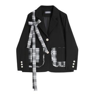 Plaid Panel Ribbon Blazer