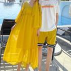 Couple Matching Balloon-sleeve Midi A-line Dress / Shorts / T-shirt