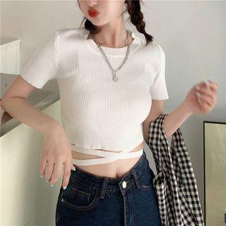 Short-sleeve Ribbed Strap T-shirt