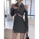 Cold-shoulder Knotted Cutout Bodycon Dress Gray - One Size