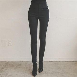 Band-waist Zip-front Skinny Pants