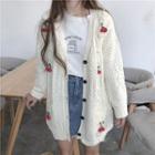 Cherry Detail Cable-knit Cardigan Off-white - One Size