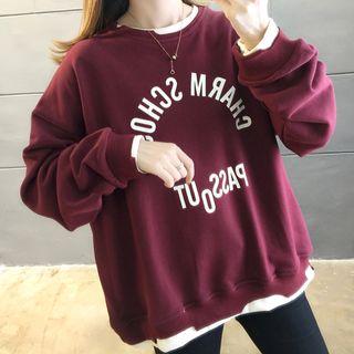Mock Two-piece Oversize Lettering Printed Sweatshirt