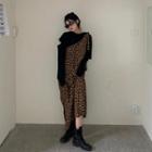 Strappy Leopard Midi A-line Dress / Long-sleeve T-shirt