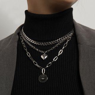 Heart Smiley Pendant Layered Choker Necklace