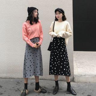 Dotted A-line Midi Knit Skirt