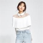 Sheer-yoke Flap-over Pleated Blouse