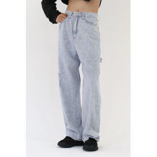 Patch-pocket Stripe Wide-leg Jeans