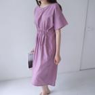 Short-sleeve Band-trim A-line Dress