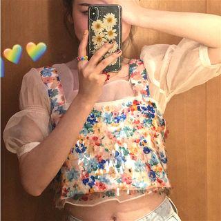 Floral Printed Tank Top / Short Sleeve Mesh Top