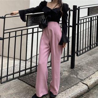 Ruffle Trim Blouse / Wide Leg Dress Pants