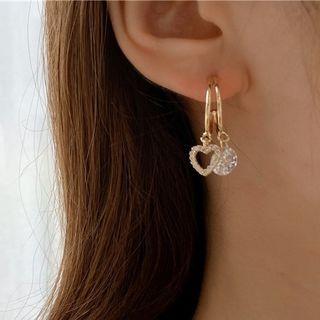 Heart Rhinestone Alloy Fringed Earring 1 Pair - Gold & White - One Size