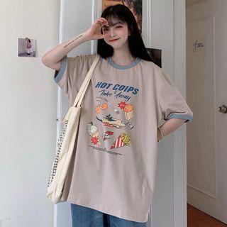 Short Sleeve Contrast Trim Print T-shirt