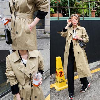 Flap-front Double-breasted Trench Coat With Belt
