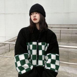 Checker Print Panel Zip Jacket