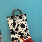 Milk Cow Print Bamboo Handle Faux Leather Tote Bag Black & White - One Size