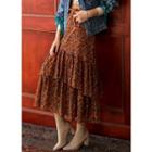 Frill-layered Floral Long Chiffon Skirt
