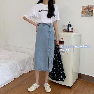 Denim Slit A-line Skirt