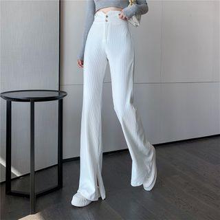 Slit Corduroy High-waist Wide-leg Pants