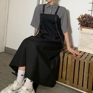 Elbow-sleeve Plaid Shirt / Sleeveless Top / Skirt / Set