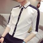 Two Tone Elbow-sleeve Shirt