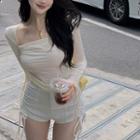 Long-sleeve Drawstring Slim Fit T-shirt / Hot Pants