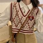 Shirt / Bear Embroidered Knit Sweater Vest