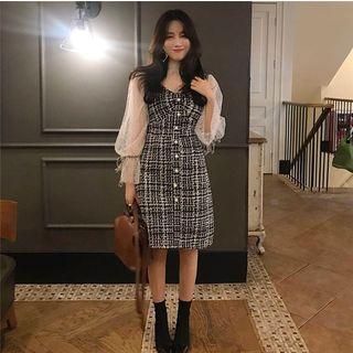Faux Pearl Button Pinafore Dress