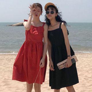 Plain Shoulder-tie A-line Dress