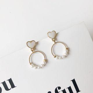 Heart Faux Pearl Hoop Dangle Earring