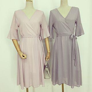 Plain V-neck Midi Dress