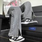 Straight Leg Mid Rise Slit Jeans