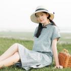 Chinese Style Check Short-sleeve Shift Dress