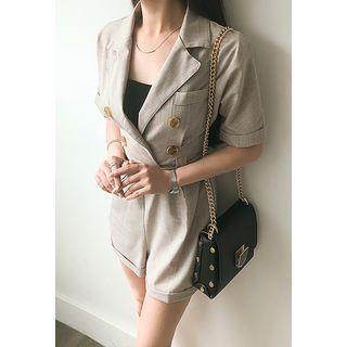 Notched-lapel Double-breasted Playsuit With Belt