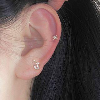 Set: Rhinestone Star / Safety Pin Earring 1 Pair - Star - Silver Needle - One Size