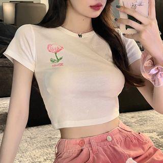 Tulip Print Cropped T-shirt