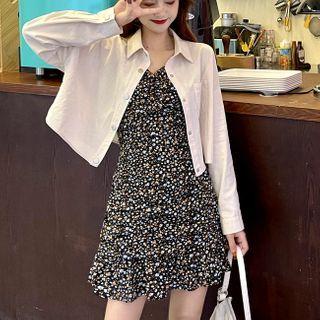 Strappy Floral A-line Dress / Plain Shirt